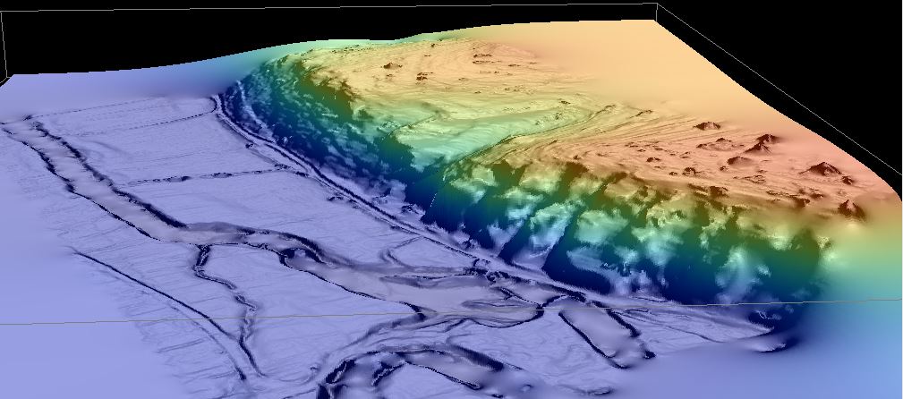 Vue générale de la topographie actuelle du site de Roquemissou d’après le relevé LIDAR précédent, une fois la végétation gommée