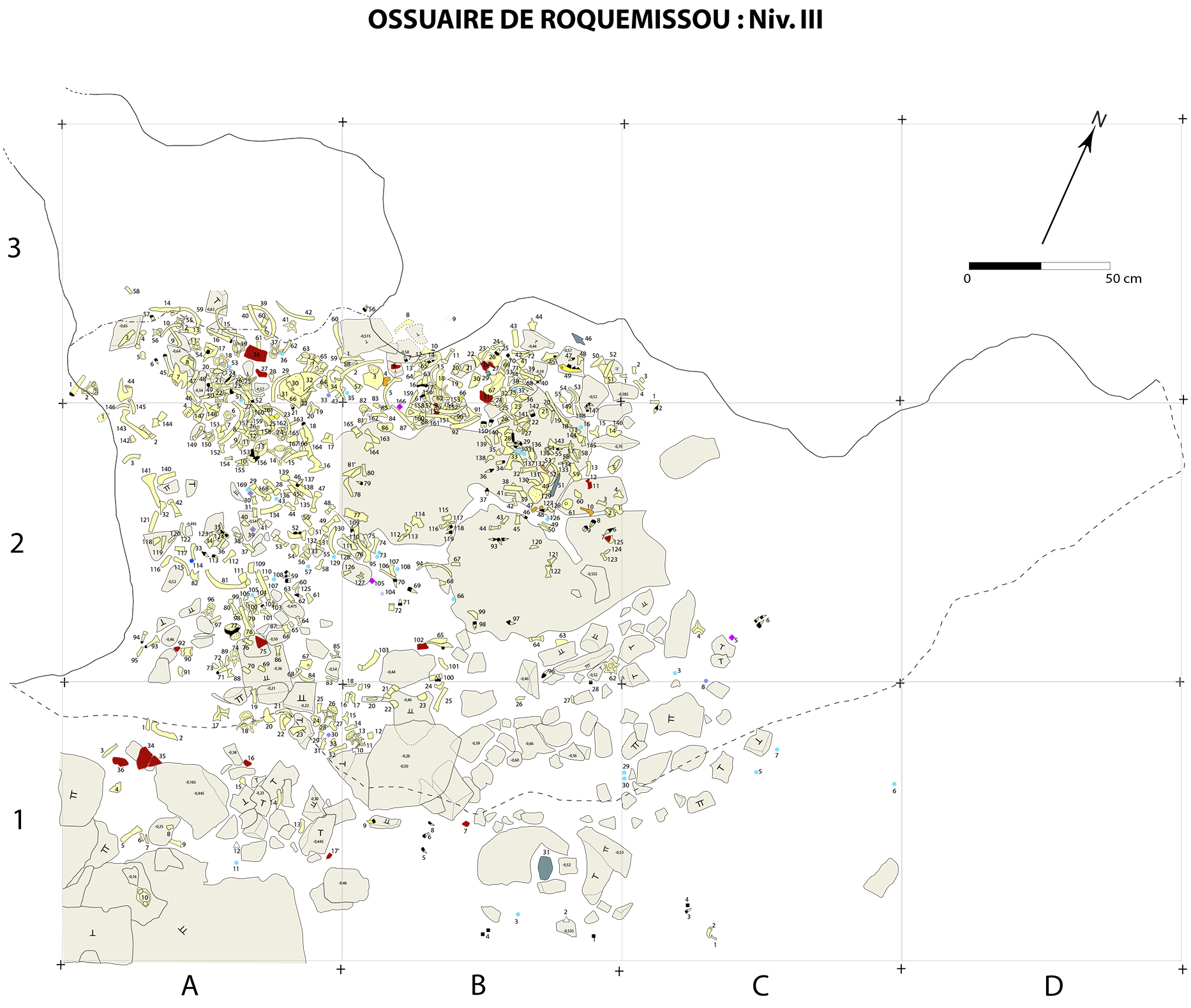 Plan du troisième niveau de vestiges dans la cavité (relevé Ph. Gruat ; DAO : N. Albinet, SDA 12)